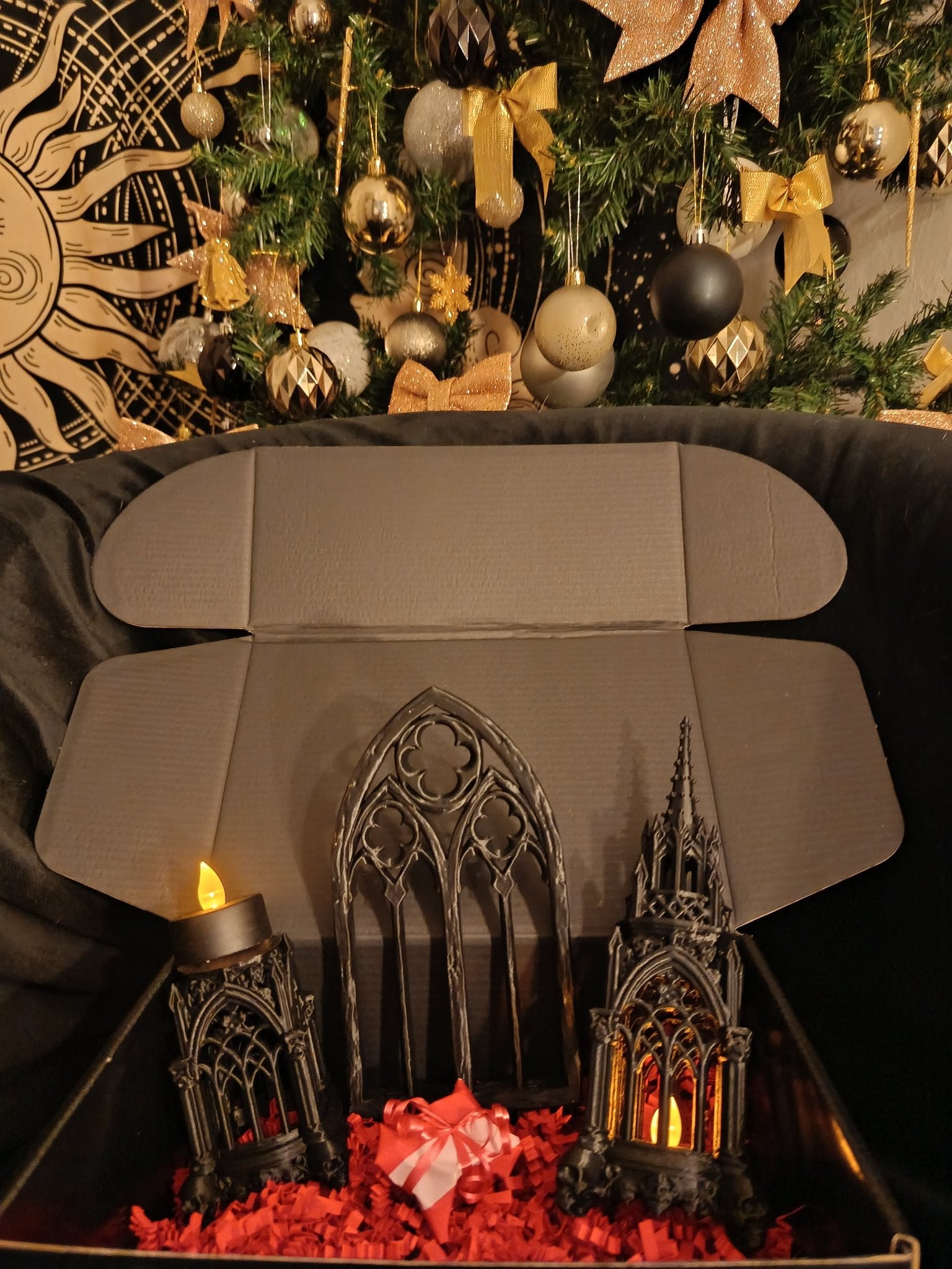 gothic gift box items boxed with christmas decorations